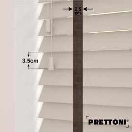 EdBevans - Spectrum Solid Wood Venetian Blind - Mono Beige 35mm Slat with Chevron Umber 25mm Tape - Prettoni