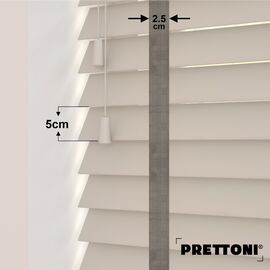 EdBevans - Spectrum Solid Wood Venetian Blind - Mono Beige 50mm Slat with Chevron Granite 25mm Tape - Prettoni