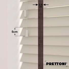 EdBevans - Spectrum Solid Wood Venetian Blind - Mono Beige 50mm Slat with Chevron Umber 25mm Tape - Prettoni