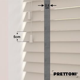 EdBevans - Spectrum Solid Wood Venetian Blind - Mono Beige 50mm Slat with Chevron Monsoon 25mm Tape - Prettoni