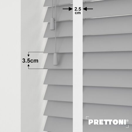 EdBevans - Spectrum Solid Wood Venetian Blind - Mono Grey 35mm Slat with Chevron Porcelain 25mm Tape - Prettoni