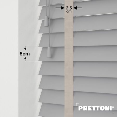 EdBevans - Spectrum Solid Wood Venetian Blind - Mono Grey 50mm Slat with Chevron Moccasin 25mm Tape - Prettoni