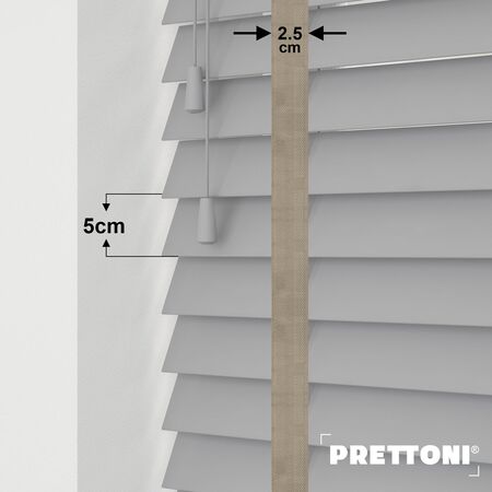 EdBevans - Spectrum Solid Wood Venetian Blind - Mono Grey 50mm Slat with Chevron Stonewall 25mm Tape - Prettoni