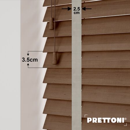 EdBevans - Spectrum Solid Wood Venetian Blind - Mono Mocha 35mm Slat with Chevron Cement 25mm Tape - Prettoni