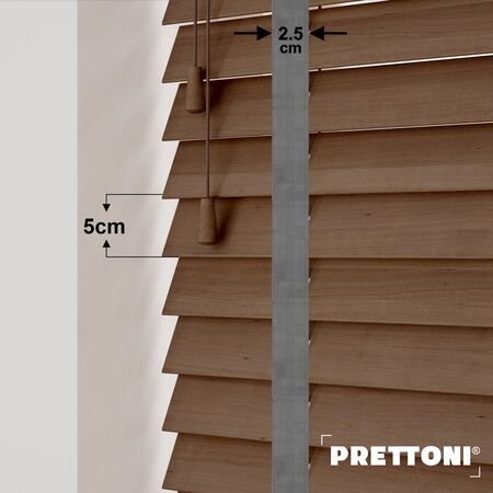 EdBevans - Spectrum Solid Wood Venetian Blind - Mono Mocha 50mm Slat with Chevron Monsoon 25mm Tape - Prettoni