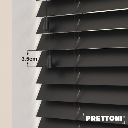 EdBevans - Spectrum Solid Wood Venetian Blind - Mono Onyx 35mm Slat with - Ladder String - Prettoni