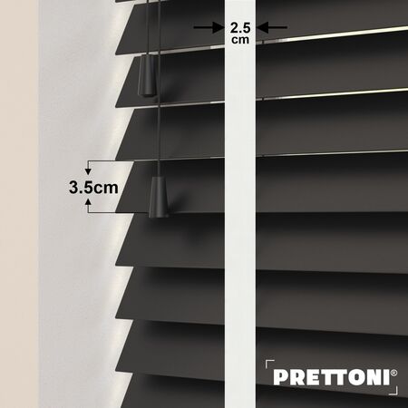 EdBevans - Spectrum Solid Wood Venetian Blind - Mono Onyx 35mm Slat with Chevron Snowy 25mm Tape - Prettoni