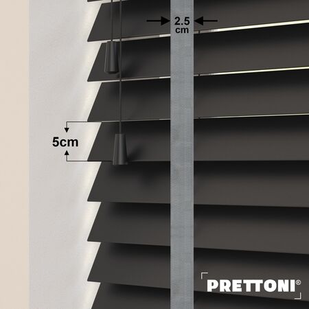 EdBevans - Spectrum Solid Wood Venetian Blind - Mono Onyx 50mm Slat with Chevron Palladium 25mm Tape - Prettoni