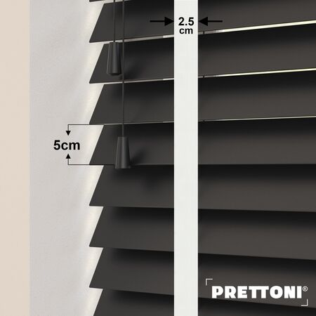 EdBevans - Spectrum Solid Wood Venetian Blind - Mono Onyx 50mm Slat with Chevron Snowy 25mm Tape - Prettoni