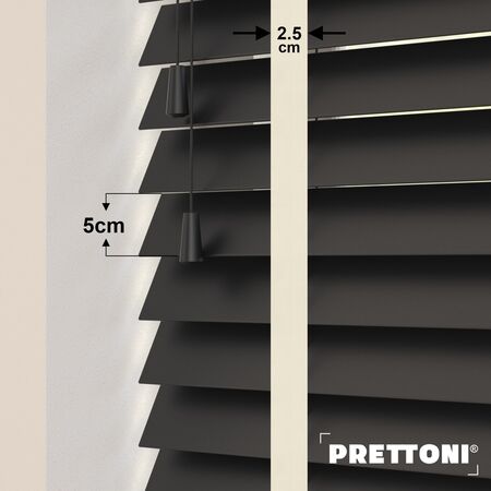 EdBevans - Spectrum Solid Wood Venetian Blind - Mono Onyx 50mm Slat with Chevron Avorio 25mm Tape - Prettoni