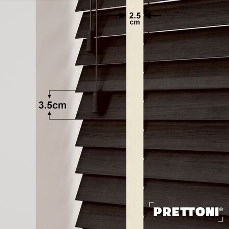 EdBevans - Spectrum Solid Wood Venetian Blind - Mono Bistre 35mm Slat with Chevron Avorio 25mm Tape - Prettoni