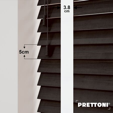 EdBevans - Spectrum Solid Wood Venetian Blind - Mono Bistre 50mm Slat with Woven Naturo 38mm Tape - Prettoni