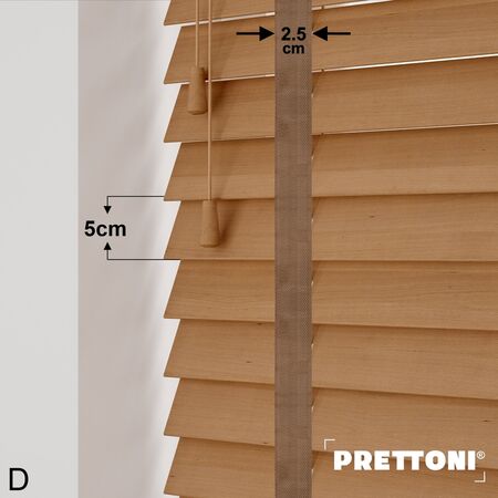 EdBevans - Spectrum Solid Wood Venetian Blind - Mono Natural 50mm Slat with Chevron Cinnamon 25mm Tape - Prettoni