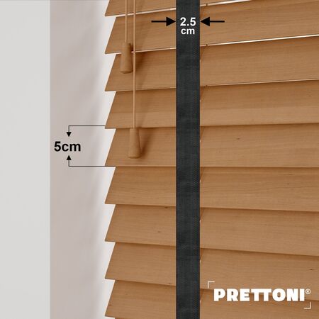 EdBevans - Spectrum Solid Wood Venetian Blind - Mono Natural 50mm Slat with Chevron Shadow 25mm Tape - Prettoni