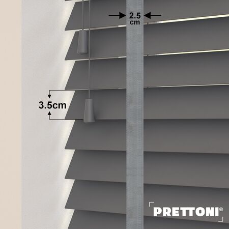 EdBevans - Spectrum Solid Wood Venetian Blind - Mono Graphite 35mm Slat with Chevron Palladium 25mm Tape - Prettoni