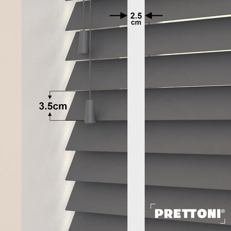 EdBevans - Spectrum Solid Wood Venetian Blind - Mono Graphite 35mm Slat with Chevron Porcelain 25mm Tape - Prettoni