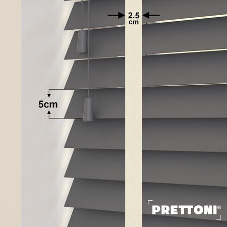 EdBevans - Spectrum Solid Wood Venetian Blind - Mono Graphite 50mm Slat with Chevron Avorio 25mm Tape - Prettoni