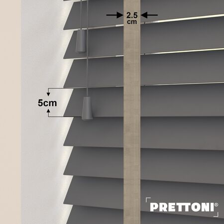 EdBevans - Spectrum Solid Wood Venetian Blind - Mono Graphite 50mm Slat with Chevron Stonewall 25mm Tape - Prettoni