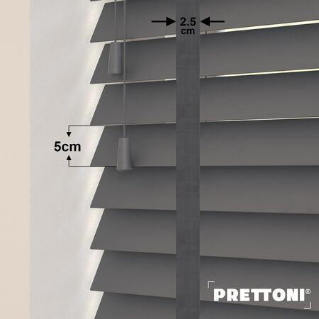 EdBevans - Spectrum Solid Wood Venetian Blind - Mono Graphite 50mm Slat with Chevron Aurora 25mm Tape - Prettoni