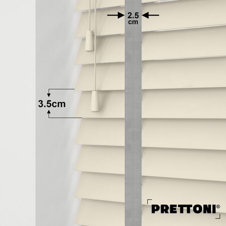 EdBevans - Spectrum Solid Wood Venetian Blind - Mono Cream 35mm Slat with Chevron Nimbus 25mm Tape - Prettoni