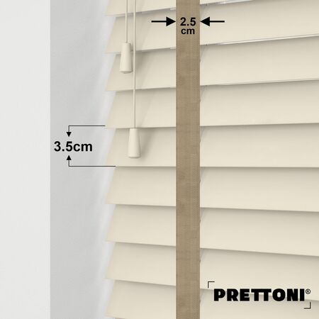 EdBevans - Spectrum Solid Wood Venetian Blind - Mono Cream 35mm Slat with Chevron Sandrift 25mm Tape - Prettoni