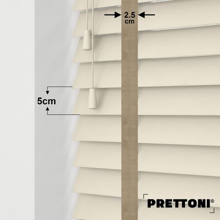 EdBevans - Spectrum Solid Wood Venetian Blind - Mono Cream 50mm Slat with Chevron Sandrift 25mm Tape - Prettoni