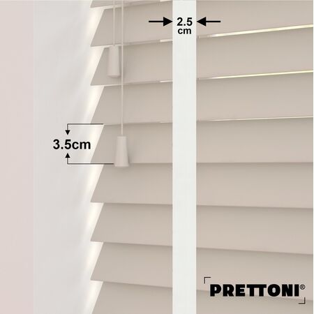 EdBevans - Spectrum Solid Wood Venetian Blind - Mono Beige 35mm Slat with Chevron Snowy 25mm Tape - Prettoni