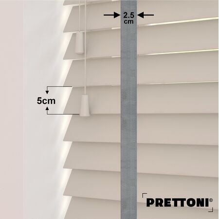 EdBevans - Spectrum Solid Wood Venetian Blind - Mono Beige 50mm Slat with Chevron Palladium 25mm Tape - Prettoni