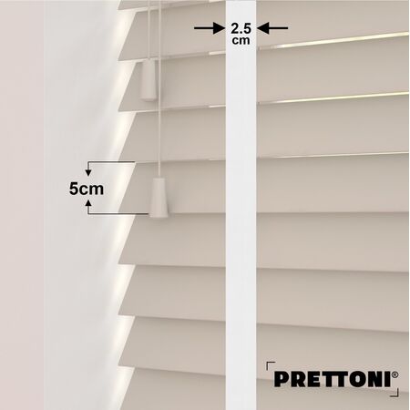 EdBevans - Spectrum Solid Wood Venetian Blind - Mono Beige 50mm Slat with Chevron Porcelain 25mm Tape - Prettoni