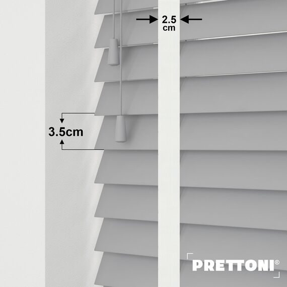EdBevans - Spectrum Solid Wood Venetian Blind - Mono Grey 35mm Slat with Chevron Snowy 25mm Tape - Prettoni