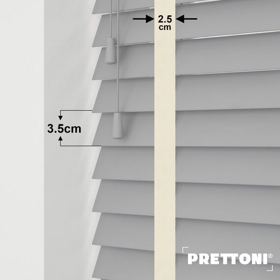 EdBevans - Spectrum Solid Wood Venetian Blind - Mono Grey 35mm Slat with Chevron Avorio 25mm Tape - Prettoni