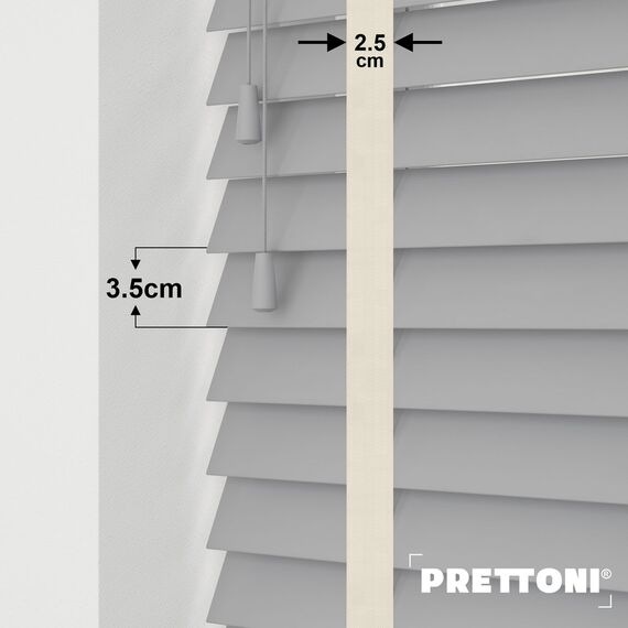 EdBevans - Spectrum Solid Wood Venetian Blind - Mono Grey 35mm Slat with Chevron Cream 25mm Tape - Prettoni