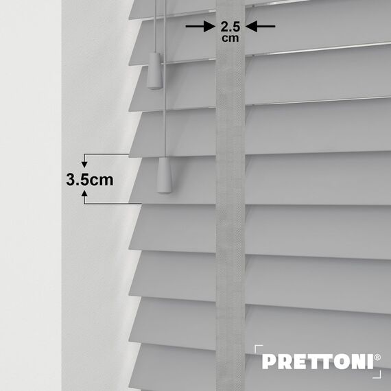 EdBevans - Spectrum Solid Wood Venetian Blind - Mono Grey 35mm Slat with Chevron Nimbus 25mm Tape - Prettoni