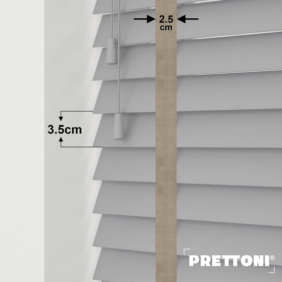 EdBevans - Spectrum Solid Wood Venetian Blind - Mono Grey 35mm Slat with Chevron Stonewall 25mm Tape - Prettoni
