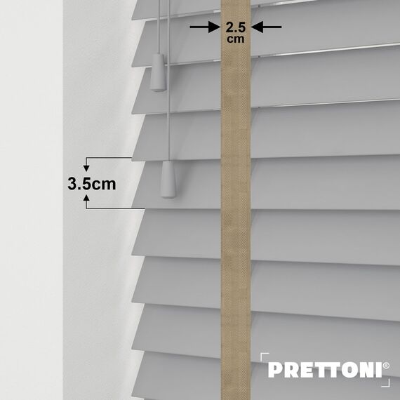 EdBevans - Spectrum Solid Wood Venetian Blind - Mono Grey 35mm Slat with Chevron Sandrift 25mm Tape - Prettoni