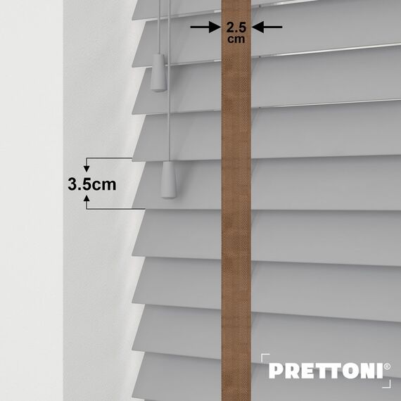 EdBevans - Spectrum Solid Wood Venetian Blind - Mono Grey 35mm Slat with Chevron Cinnamon 25mm Tape - Prettoni