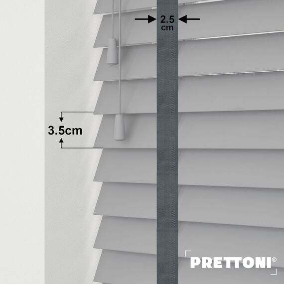 EdBevans - Spectrum Solid Wood Venetian Blind - Mono Grey 35mm Slat with Chevron Lava 25mm Tape - Prettoni