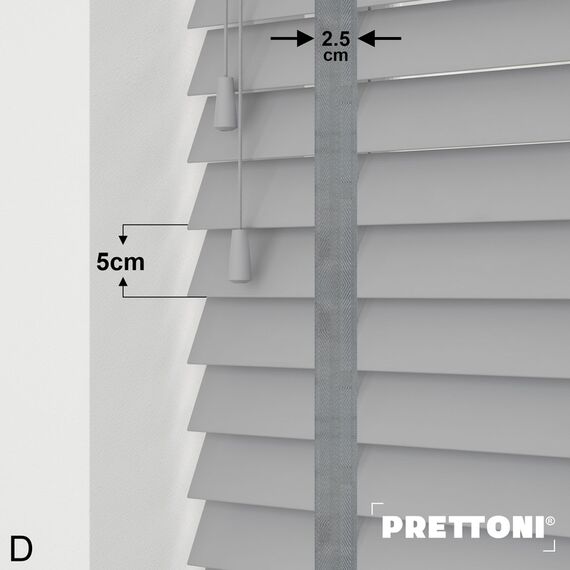EdBevans - Spectrum Solid Wood Venetian Blind - Mono Grey 50mm Slat with Chevron Palladium 25mm Tape - Prettoni