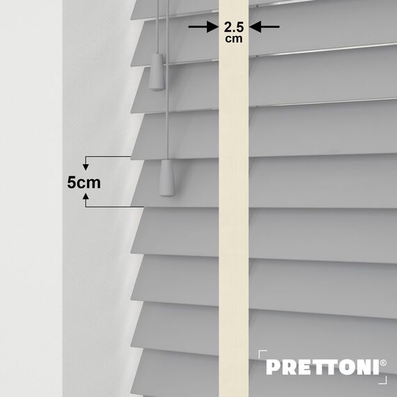 EdBevans - Spectrum Solid Wood Venetian Blind - Mono Grey 50mm Slat with Chevron Avorio 25mm Tape - Prettoni
