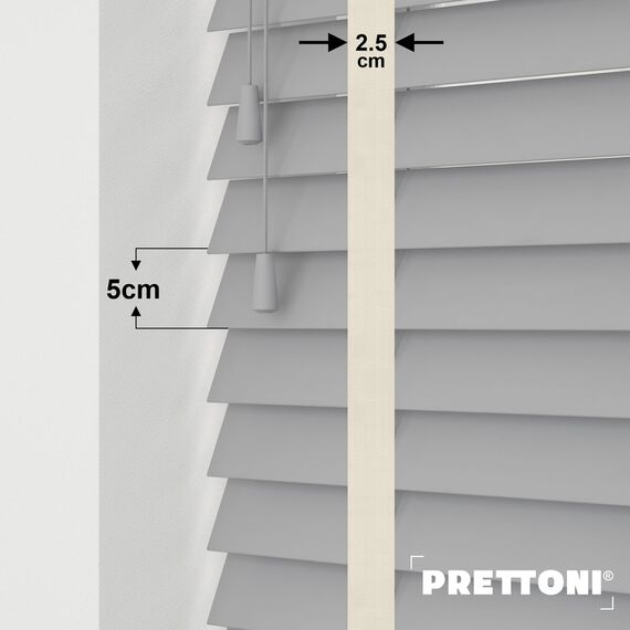 EdBevans - Spectrum Solid Wood Venetian Blind - Mono Grey 50mm Slat with Chevron Cream 25mm Tape - Prettoni