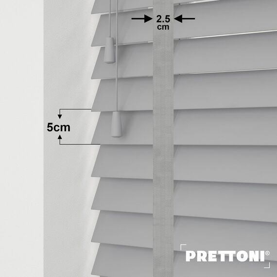 EdBevans - Spectrum Solid Wood Venetian Blind - Mono Grey 50mm Slat with Chevron Nimbus 25mm Tape - Prettoni