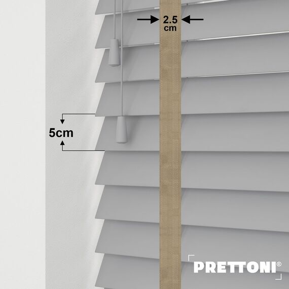 EdBevans - Spectrum Solid Wood Venetian Blind - Mono Grey 50mm Slat with Chevron Sandrift 25mm Tape - Prettoni