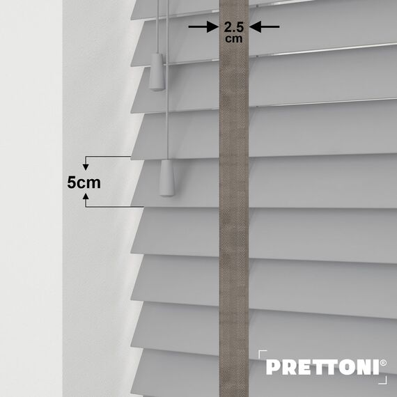 EdBevans - Spectrum Solid Wood Venetian Blind - Mono Grey 50mm Slat with Chevron Granite 25mm Tape - Prettoni