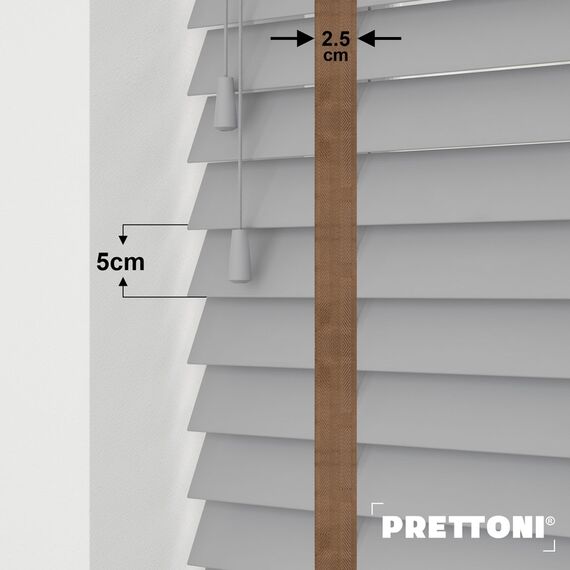 EdBevans - Spectrum Solid Wood Venetian Blind - Mono Grey 50mm Slat with Chevron Cinnamon 25mm Tape - Prettoni