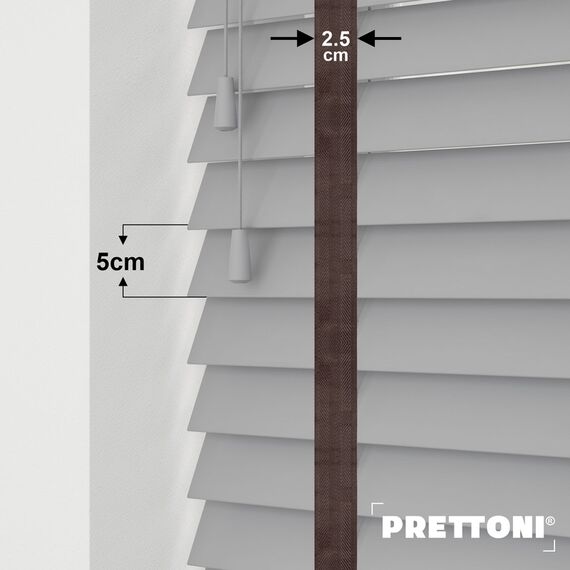 EdBevans - Spectrum Solid Wood Venetian Blind - Mono Grey 50mm Slat with Chevron Umber 25mm Tape - Prettoni