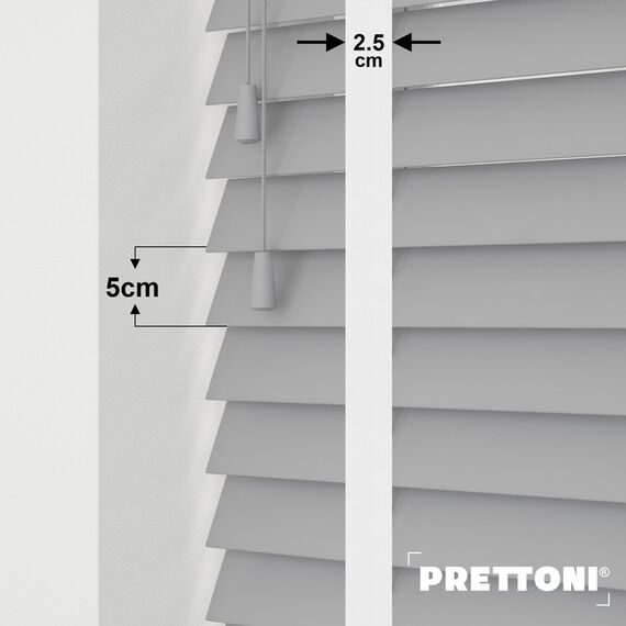EdBevans - Spectrum Solid Wood Venetian Blind - Mono Grey 50mm Slat with Chevron Porcelain 25mm Tape - Prettoni
