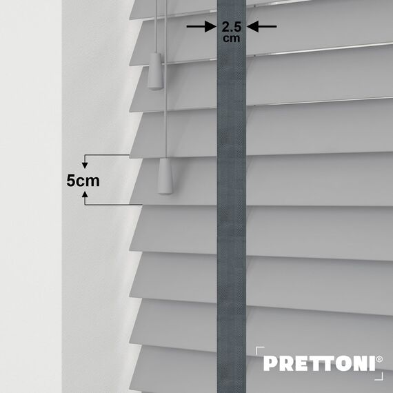 EdBevans - Spectrum Solid Wood Venetian Blind - Mono Grey 50mm Slat with Chevron Lava 25mm Tape - Prettoni