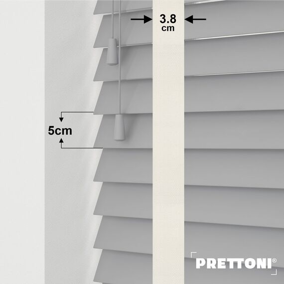 EdBevans - Spectrum Solid Wood Venetian Blind - Mono Grey 50mm Slat with Woven Feather 38mm Tape - Prettoni
