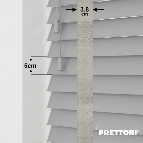 EdBevans - Spectrum Solid Wood Venetian Blind - Mono Grey 50mm Slat with Woven Ethereal 38mm Tape - Prettoni