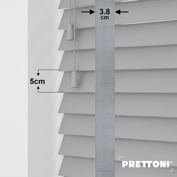 EdBevans - Spectrum Solid Wood Venetian Blind - Mono Grey 50mm Slat with Woven Spun 38mm Tape - Prettoni
